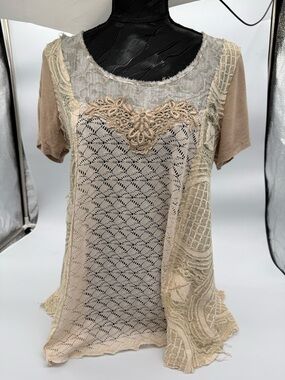 Vintage bohemian y2kgimmicks by BKE Beige & Cream Mixed Lace Crochet Layered Top